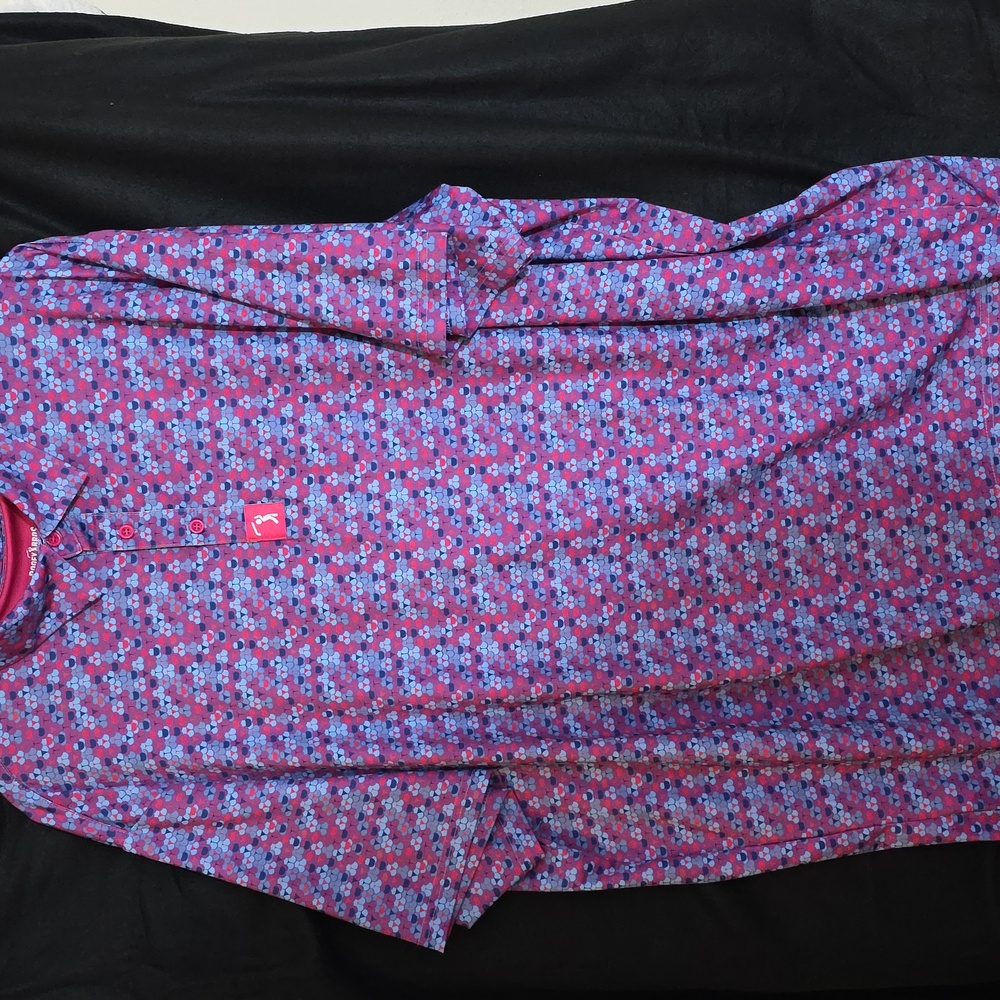 BogeyBros Polo Mens XXL Purple Fish Scale Graphic Short Sleeve Golf Stretch